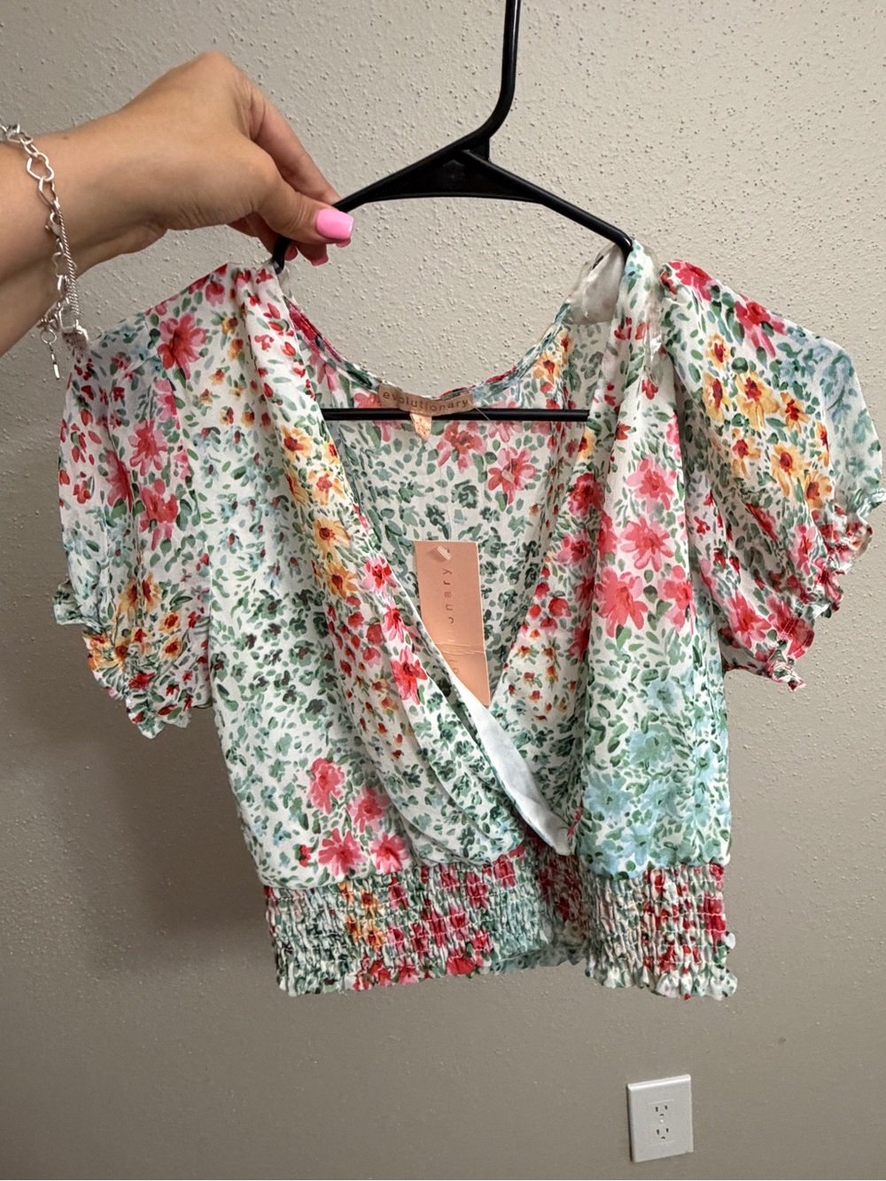 Floral Wrap Crop Top - White with Multi Floral
